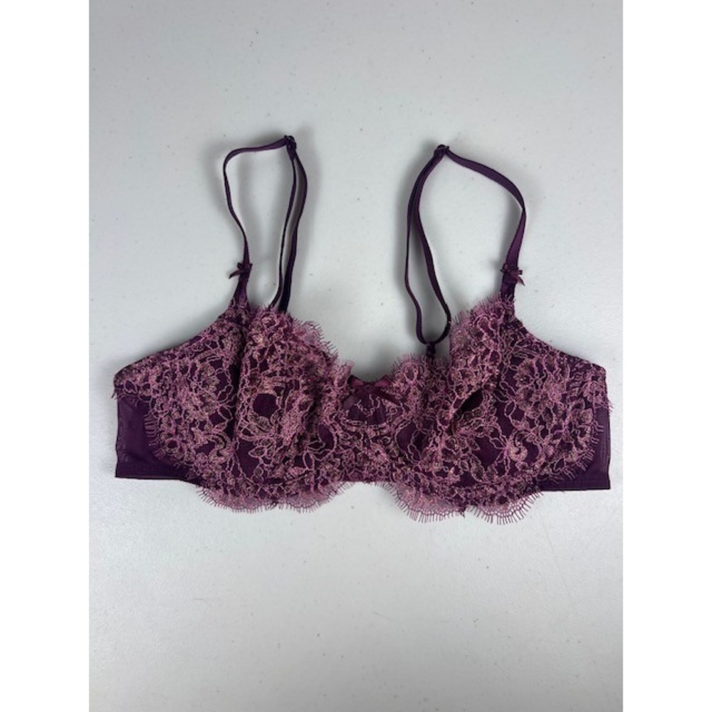 Victorias Secret Dream Angels Purple Lace Metallic Unlined Push Up Bra 36B